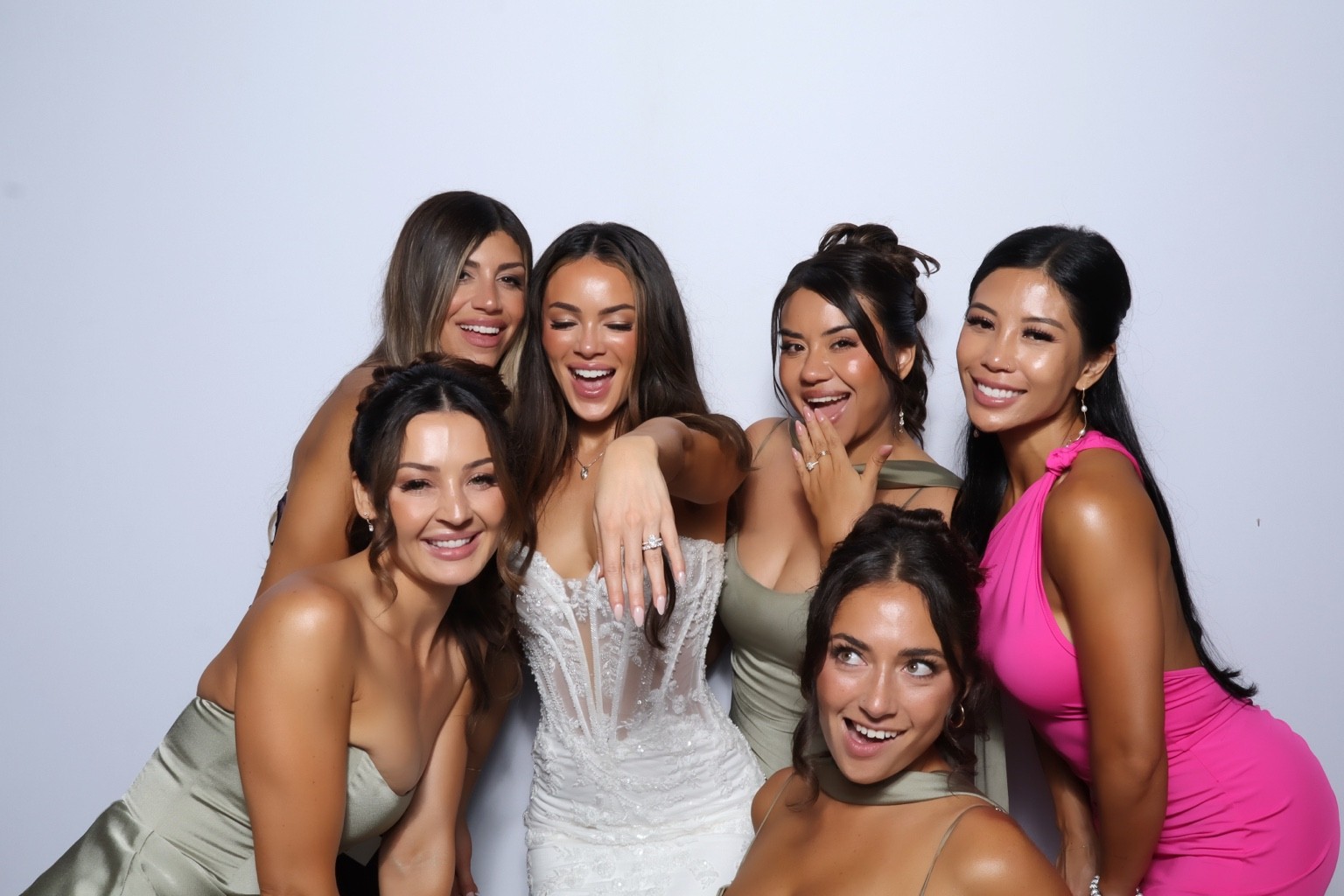 Guests posing with the bride