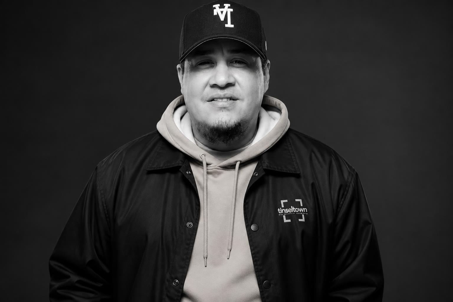 AI-generated black and white studio portrait