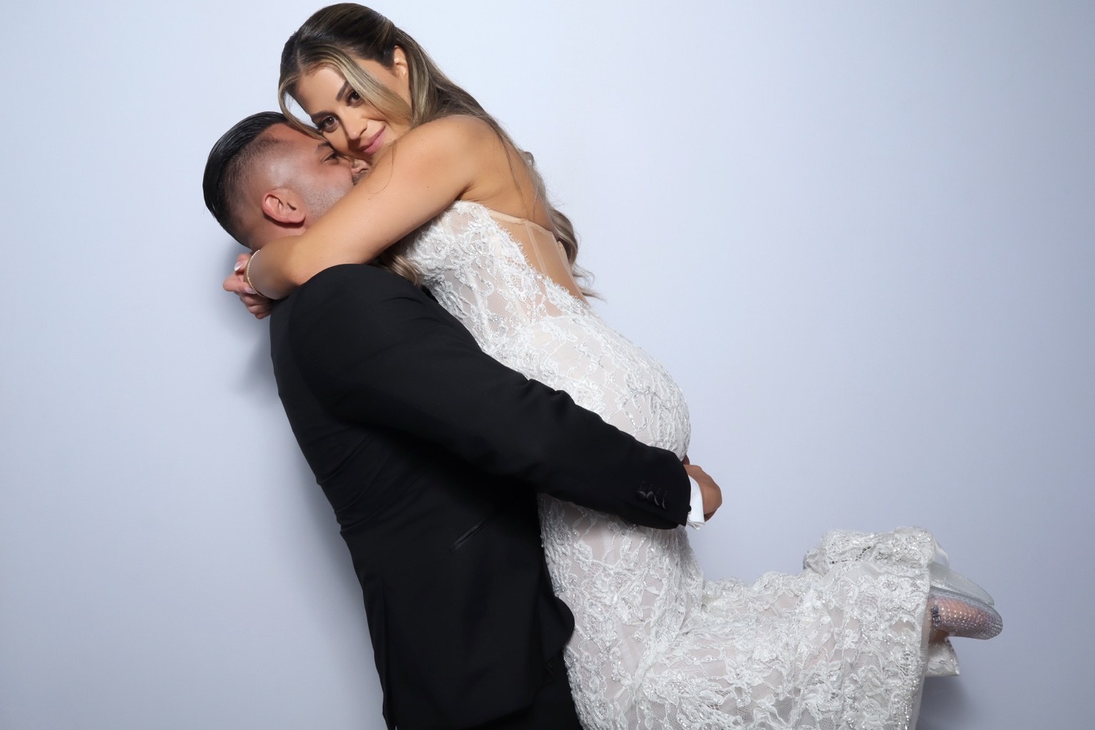 Wedding couple sharing a joyful moment